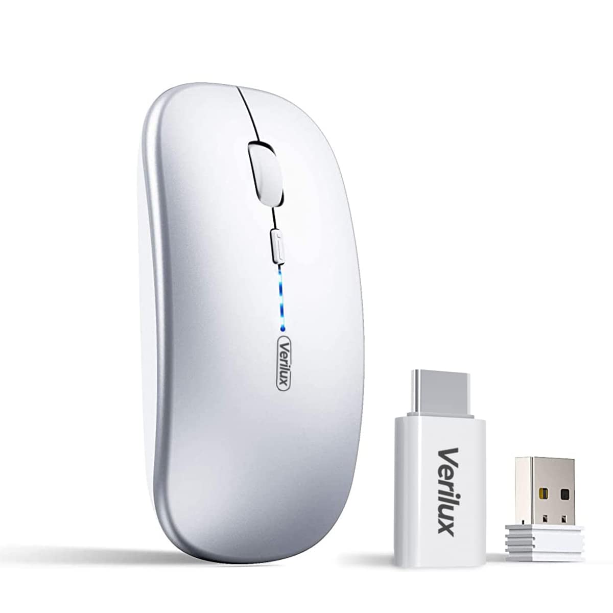 Verilux Wireless Mouse Rechargeable, Upgraded Ultra Slim 2.4G Silent Cordless Mouse Computer Mice 1600 DPI with USB Receiver for Laptop PC Mac MacBook, Windows (Space Sliver+ Battery Level Visible) Verilux Wireless Mouse Rechargeable, Upgraded Ultra Slim 2.4G Silent Cordless Mouse Computer Mice 1600 DPI with USB Receiver for Laptop PC Mac MacBook, Windows (Space Sliver+ Battery Level Visible)